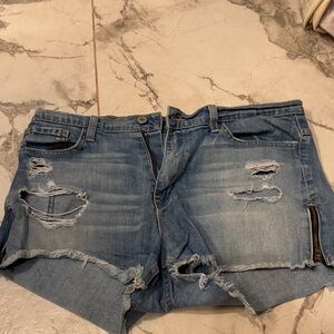 Flying monkey Distressed Denim Shorts with Zipper Accents